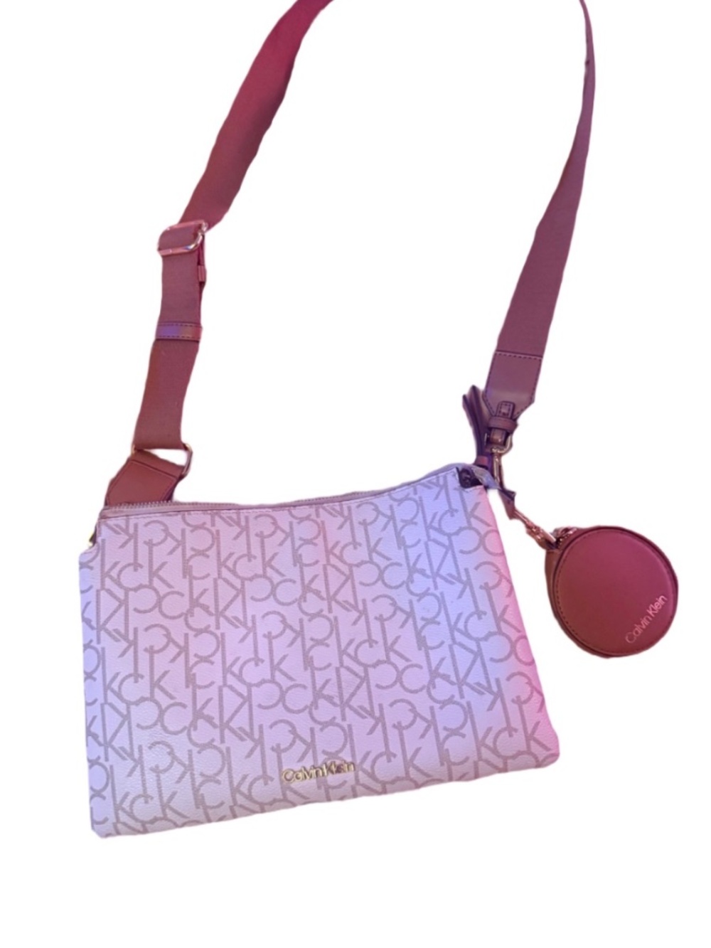 Calvin Klein Cream & Tan CK Monogram Crossbody Bag with Wide Strap